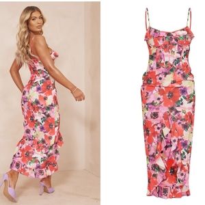 NWT PLT PrettyLittleThing corset floral ruffle dress